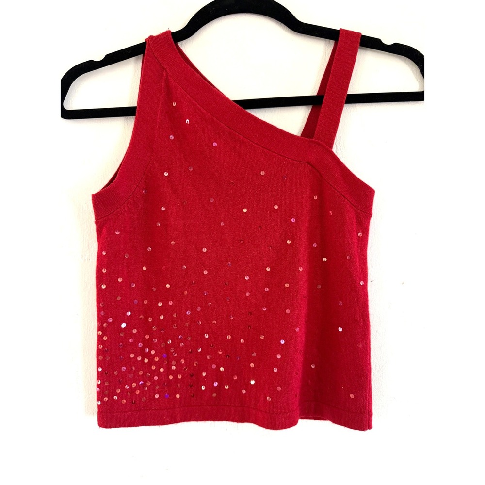 Express Red Silk Cashmere Sequin Asymmetrical One Shoulder Tank Top Large NEW